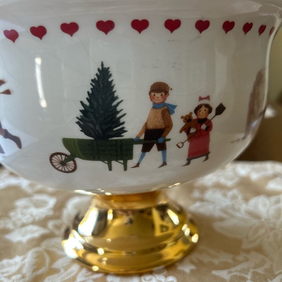 Vintage Charles Wysocki Ceramic Pedestal Bowl or Planter Christmas Love 2000 - Picture 4 of 6